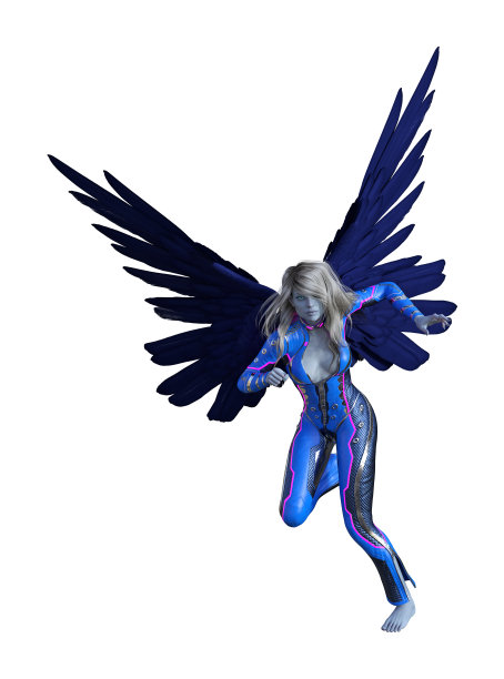 插图有翅膀的人类形状的外星人与直立的翅膀运行在白色的背景图片下载