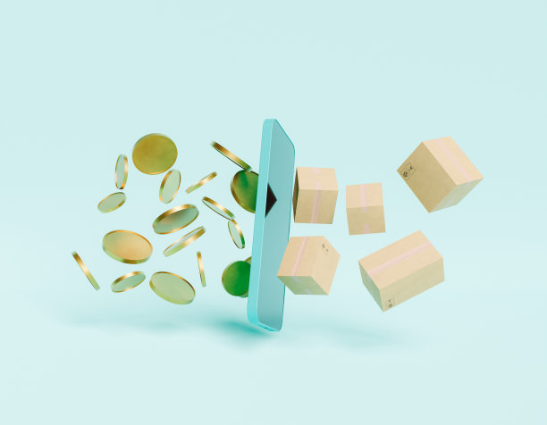 手机里有硬币和快递包裹图片下载