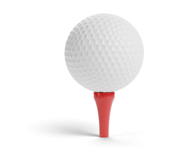 红色看台上的高尔夫球孤立在白色背景上图片下载