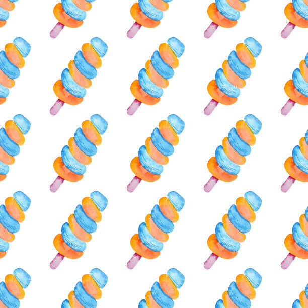 水彩冰淇淋无缝模式izolated在白色背景。食物插画壁纸。图片下载