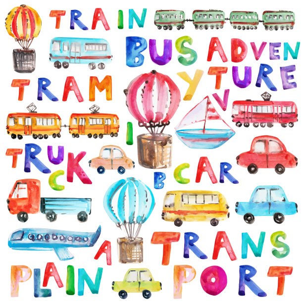 手绘水彩转置与字母图片下载