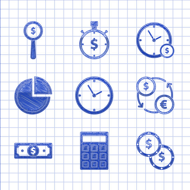 设置时钟计算器硬币钱与美元图片下载