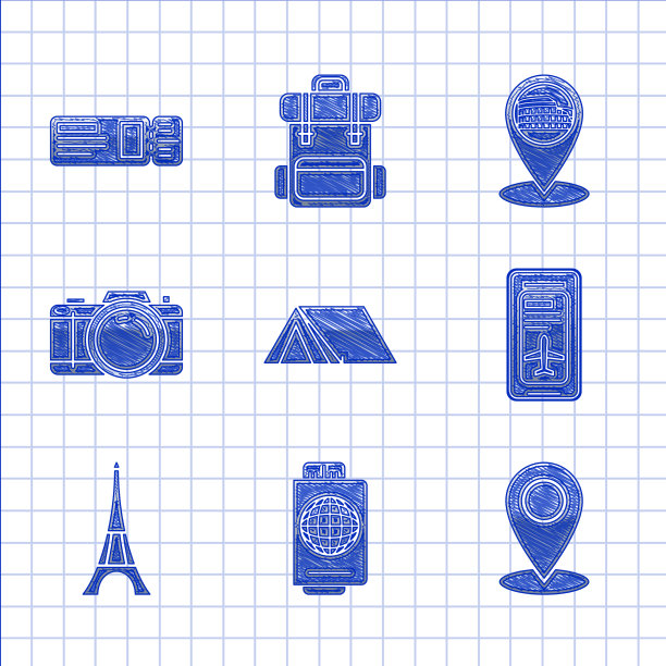 设置旅游帐篷护照和门票地图别针图片下载