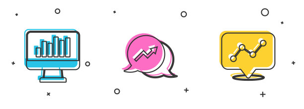 设置监视器图形图表，财务增长和图形信息图标。向量图片下载