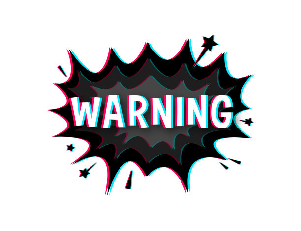 带有文字警告的搞笑演讲气泡。故障图标。标志，不干胶标签，特价标签，广告标牌。矢量插图。图片下载