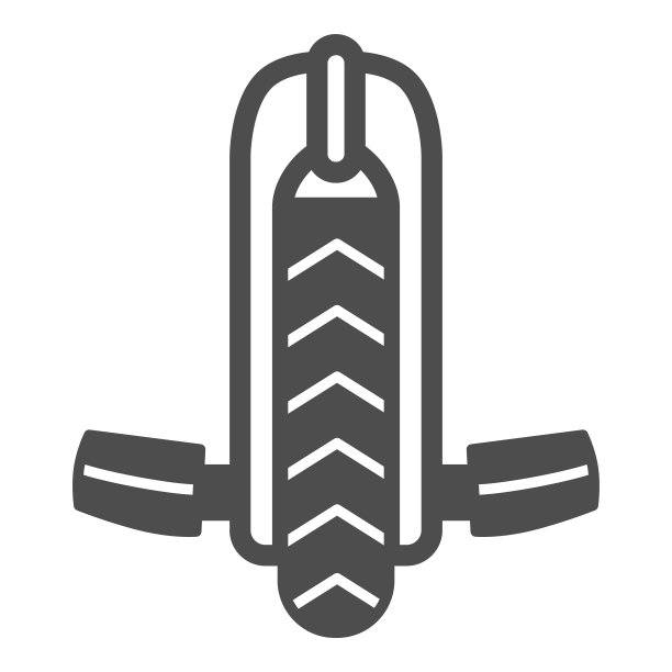 单轮前视图固体图标，电动运输概念，单轮前侧面矢量标志在白色背景，字形风格图标的移动概念和网页设计。矢量图形。图片下载