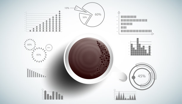 咖啡杯成功与计划，思考，搜索，分析，沟通，未来的想法，创新技术现代。矢量图片下载