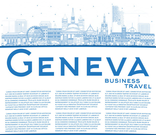 概述日内瓦瑞士城市天际线与蓝色建筑和复制空间。图片下载