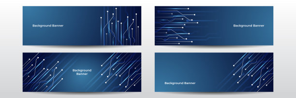 蓝宽抽象现代未来主义，科技背景。高科技数字通信。电路板技术背景。蓝色科技旗帜背景图片下载