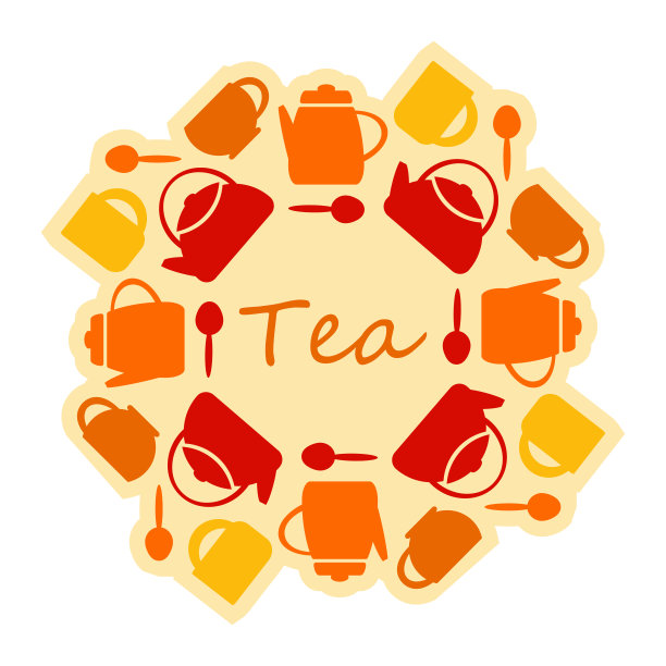 餐具，水壶，茶杯。矢量模板设计。茶刻字。平面物体，轮廓图片下载