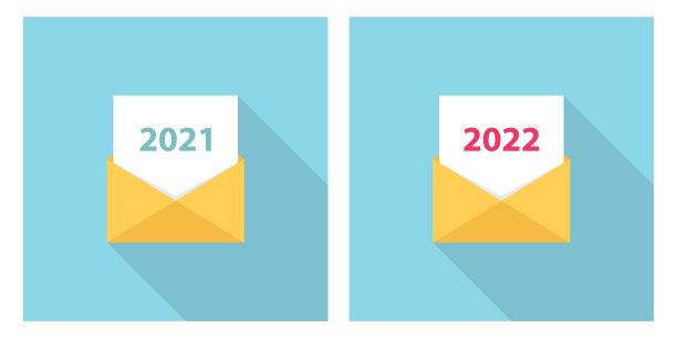 2021年和2022年庆祝信件、电子邮件、短信或短信。设置节日问候和邀请。图片下载