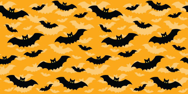 无缝蝙蝠背景在黄色万圣节旗帜图片下载