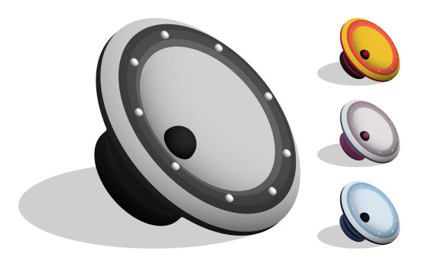 等距的音乐扬声器。迪斯科设备。逼真的3D矢量隔离在白色背景图片下载