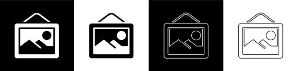 设置图片景观图标孤立在黑色和图片下载