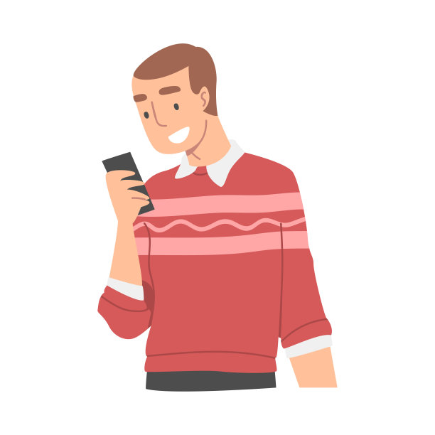 男人字符接收好消息阅读信息和微笑愉快的矢量插图图片下载