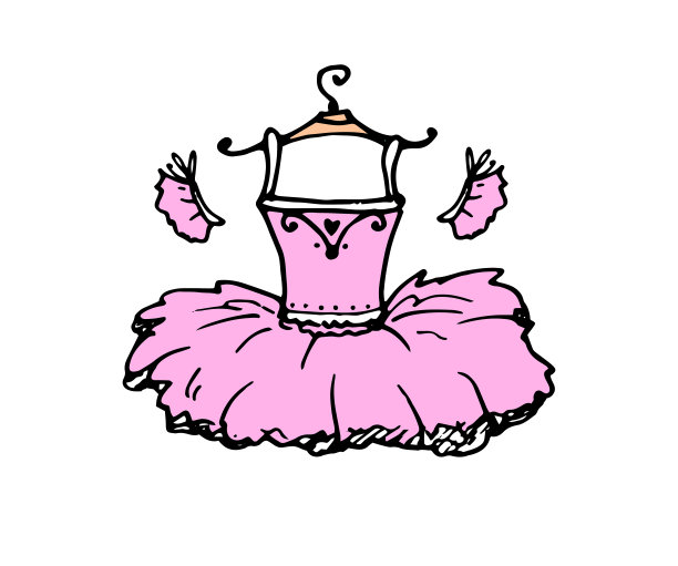 挂在衣架上的矢量芭蕾舞裙。手绘芭蕾舞裙衣架，粉红色为标志，标签和包装为舞蹈设计模板。芭蕾的孤立元素图片下载