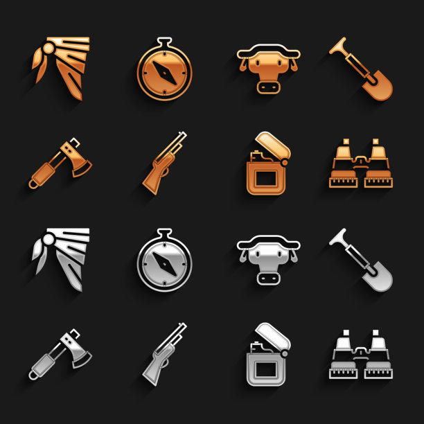 设置猎枪铲双筒望远镜打火机图片下载