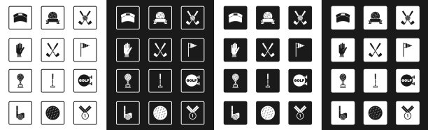 集交叉高尔夫球杆与球高尔夫手套太阳图片下载