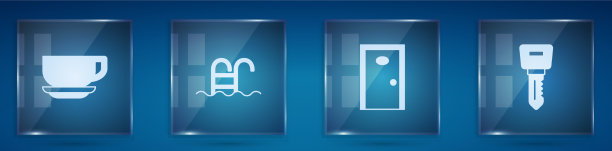 设置咖啡杯酒店游泳池的门和锁图片下载