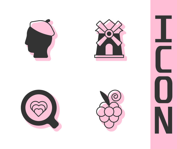 设置葡萄水果法国男人咖啡杯和图片下载