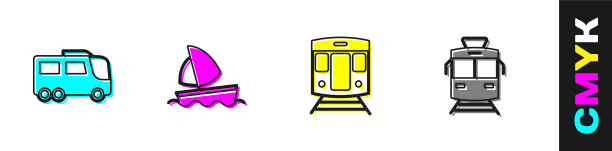 集公共汽车、游艇、帆船、火车和铁路于一体图片下载