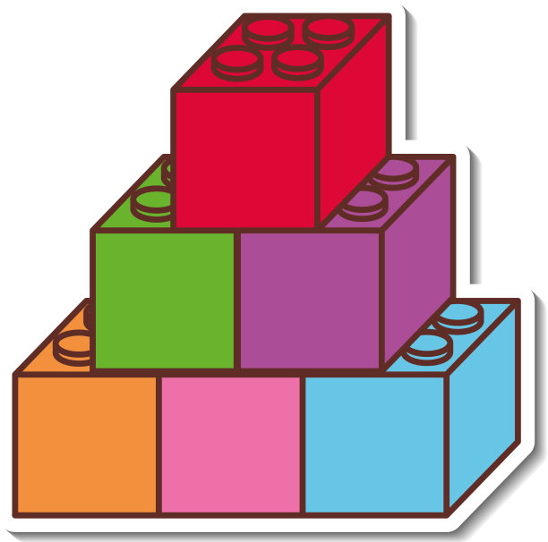 贴纸设计与彩色乐高积木隔离图片下载