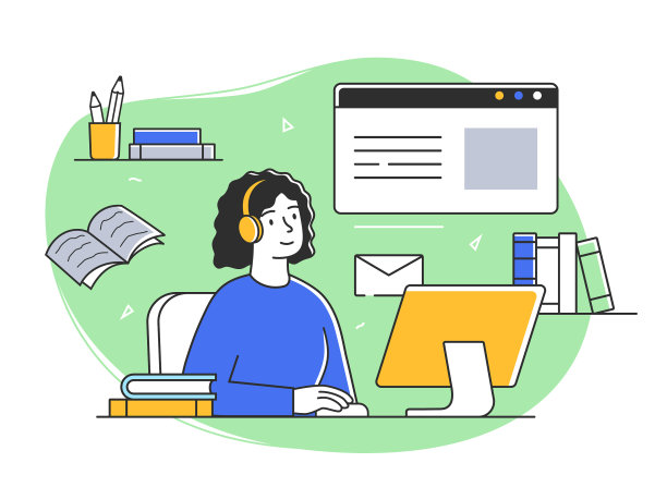 年轻的女性角色正在网上远程学习图片下载