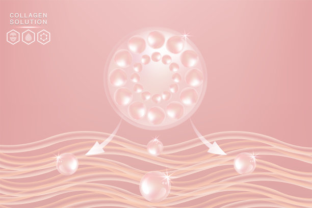 透明质酸皮肤解决方案广告，粉红色胶原蛋白血清滴与化妆品广告背景准备使用图片下载
