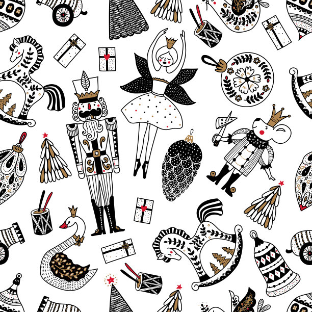 圣诞矢量无缝胡桃夹子图案。图片下载