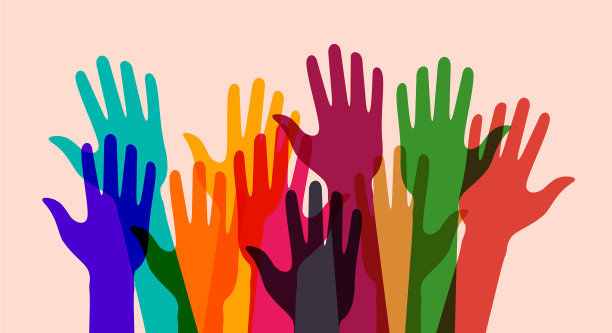 五颜六色的双手平孤立在粉红色图片下载