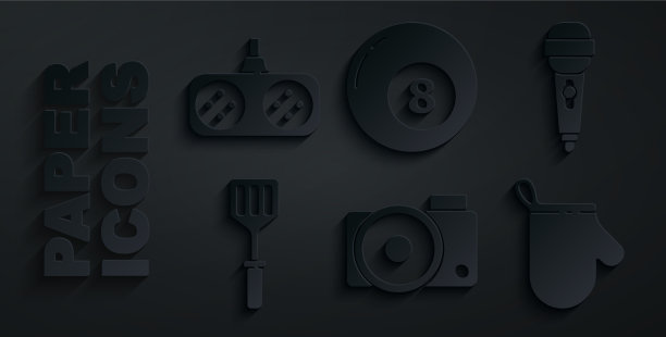 设置照片，照相机，麦克风，刮刀，烤箱手套图片下载