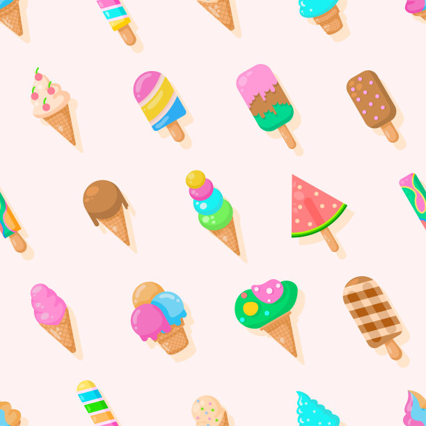 无缝图案抽象元素冰淇淋食品美味可口的矢量设计风格背景插图纹理印花纺织品，服装，礼品包装，墙纸，粉彩图片下载