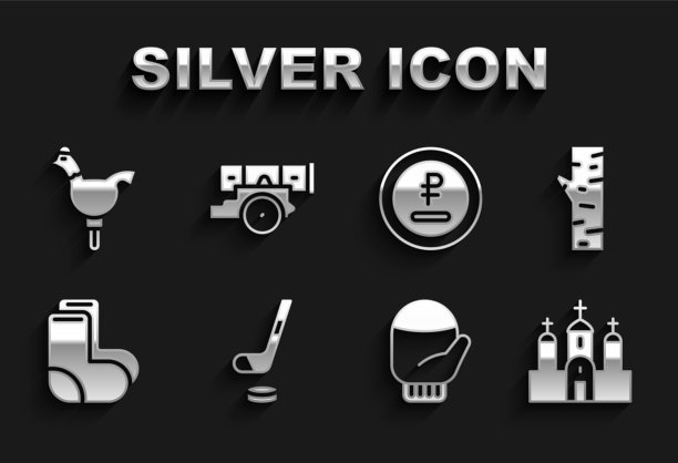 设置冰球棍和冰球桦树教堂图片下载