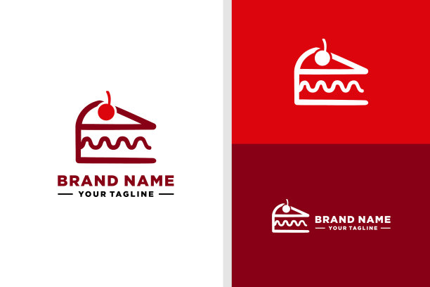 切蛋糕标志与樱桃上的标志图片下载
