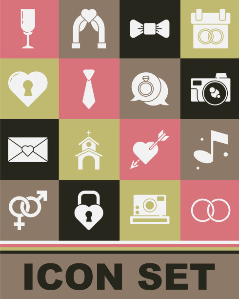 设置结婚戒指，音乐，笔记，照片，相机鞠躬图片下载