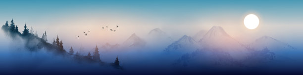 夜景与雾山传统图片下载