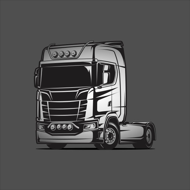 扁平客舱卡车，黑灰色图片下载