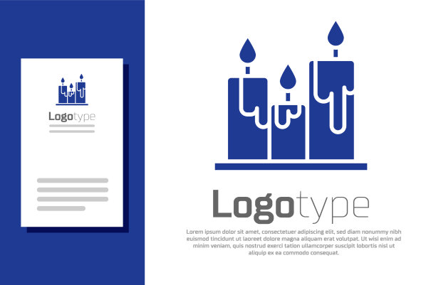 蓝色燃烧的蜡烛图标孤立在白色上图片下载