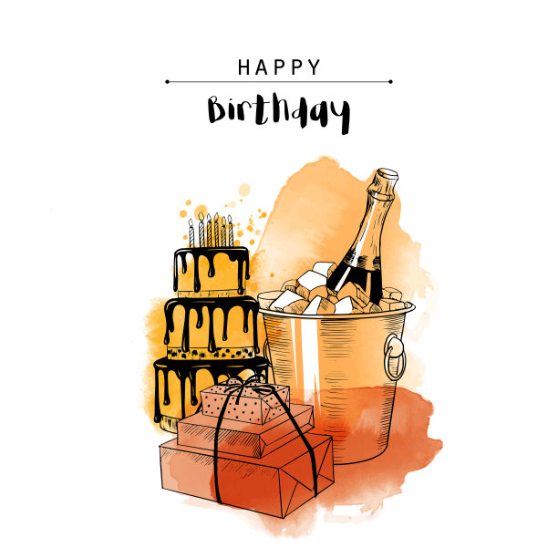 生日快乐卡片。水彩向量背景。图片下载