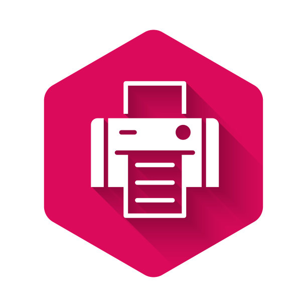 白色打印机图标与长阴影粉红色隔离图片下载