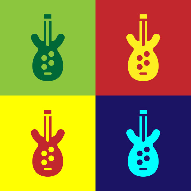 波普艺术电低音吉他图标孤立上图片下载