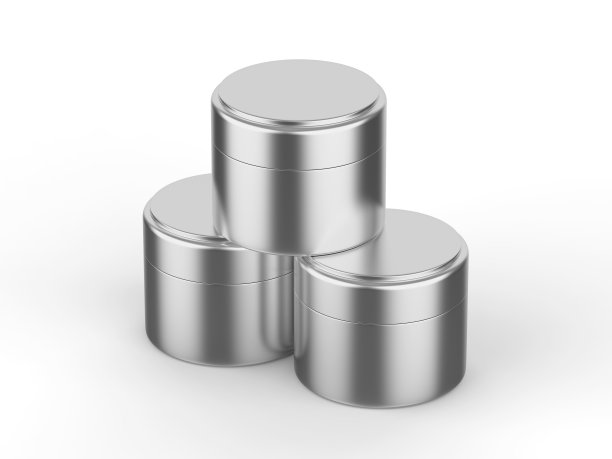 金属化妆品奶油罐模型模板孤立的白色背景，3d插图图片下载