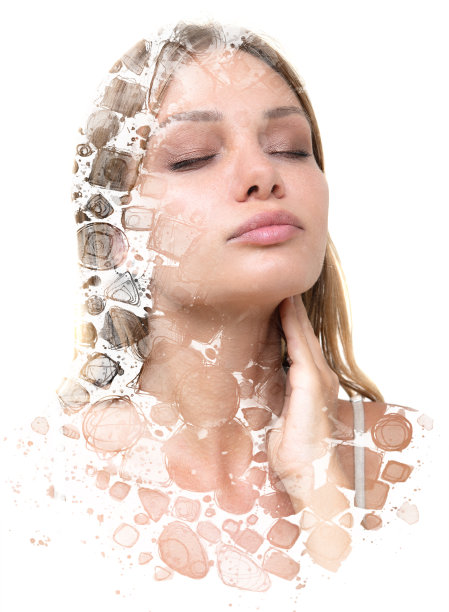 Paintography。一位美丽女孩的肖像与几何绘画相结合图片下载