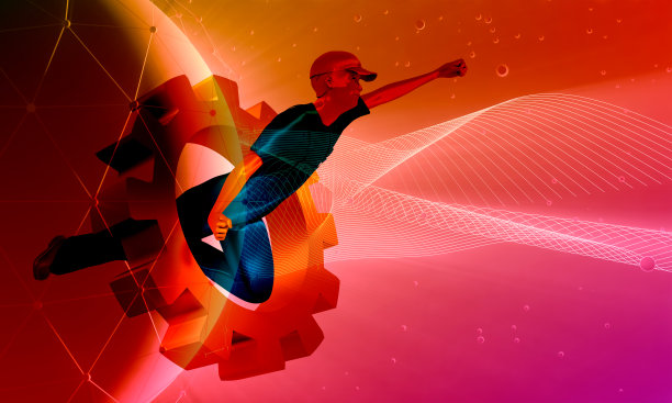 飞行的超级英雄工人在胜利的姿势。图片下载