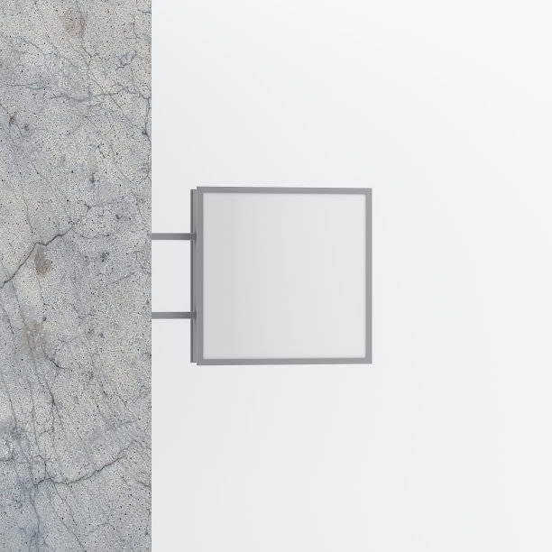 灰色广场指示牌模型在混凝土墙角，商店指示牌灯箱模板模型图片下载