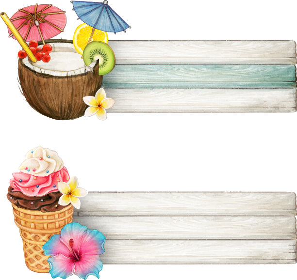 水彩彩色饮料和冰淇淋横幅图片下载