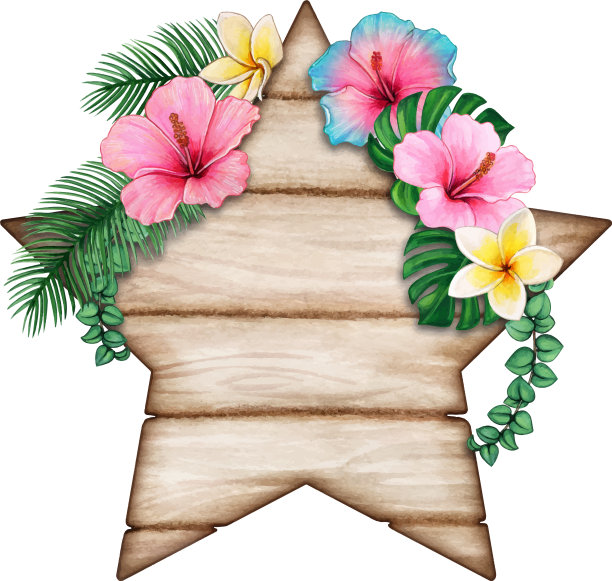 水彩星形木标签带热带图片下载