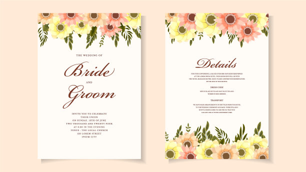 植物婚礼邀请野花春天奢华图片下载