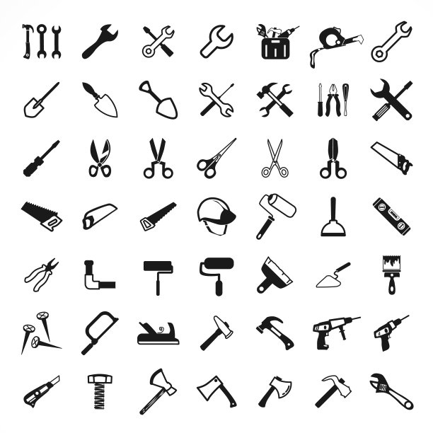 含锤子的维修工具图标集图片下载