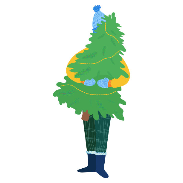 幸福男人抱着圣诞树过节图片下载